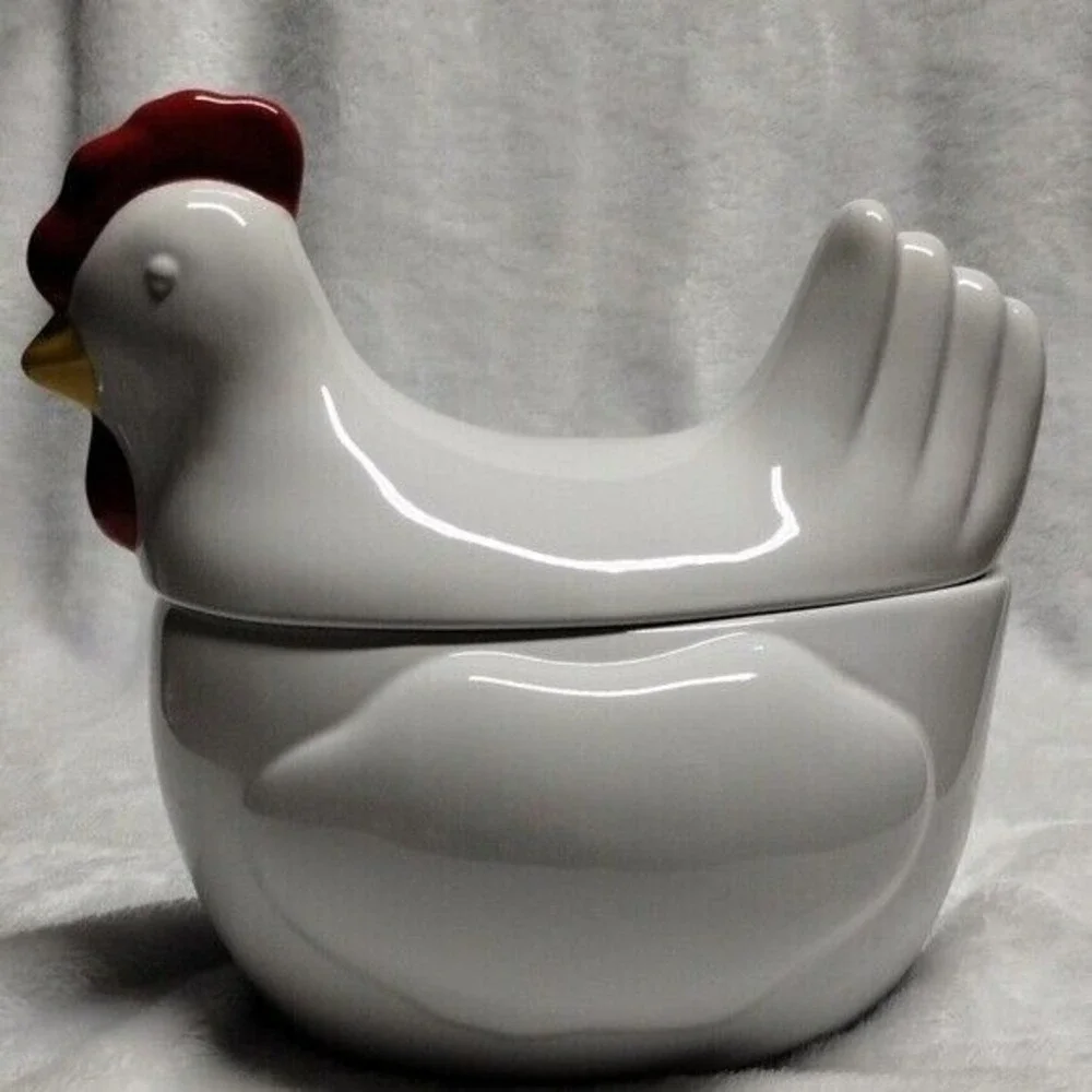 White Ceramic Chicken Hen‎ Lidded Dish Candy Bowl Container Decor Kitchen